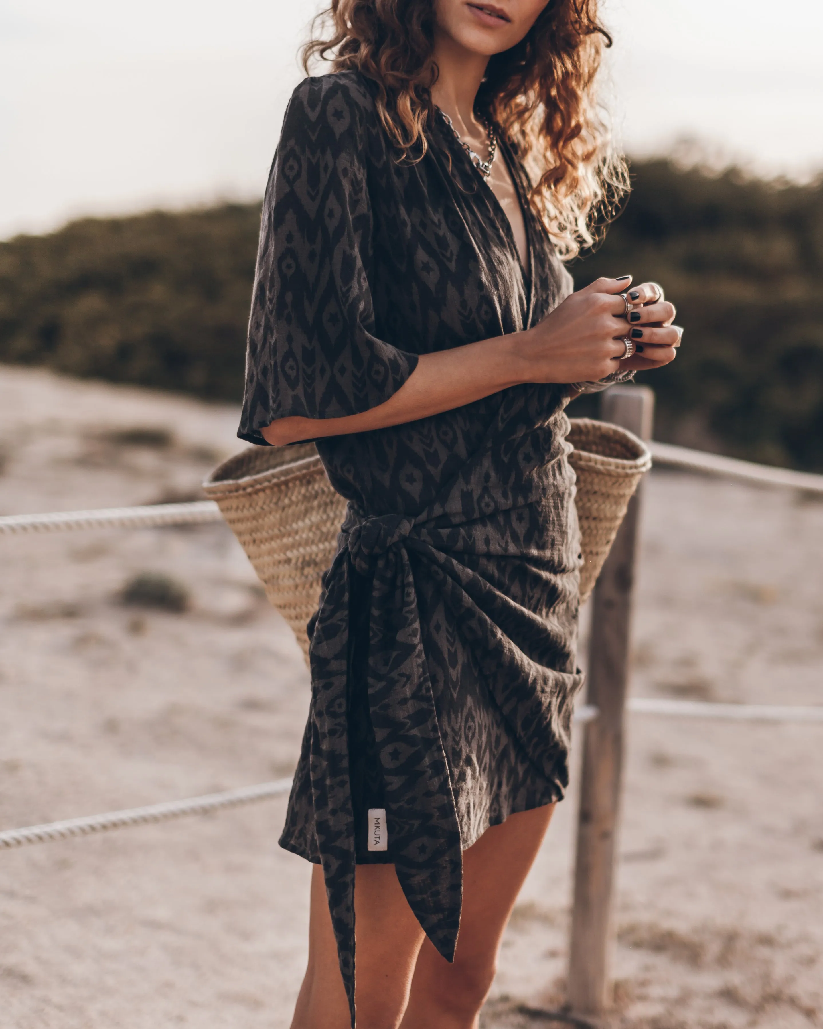 The Printed Black Wrap Dress