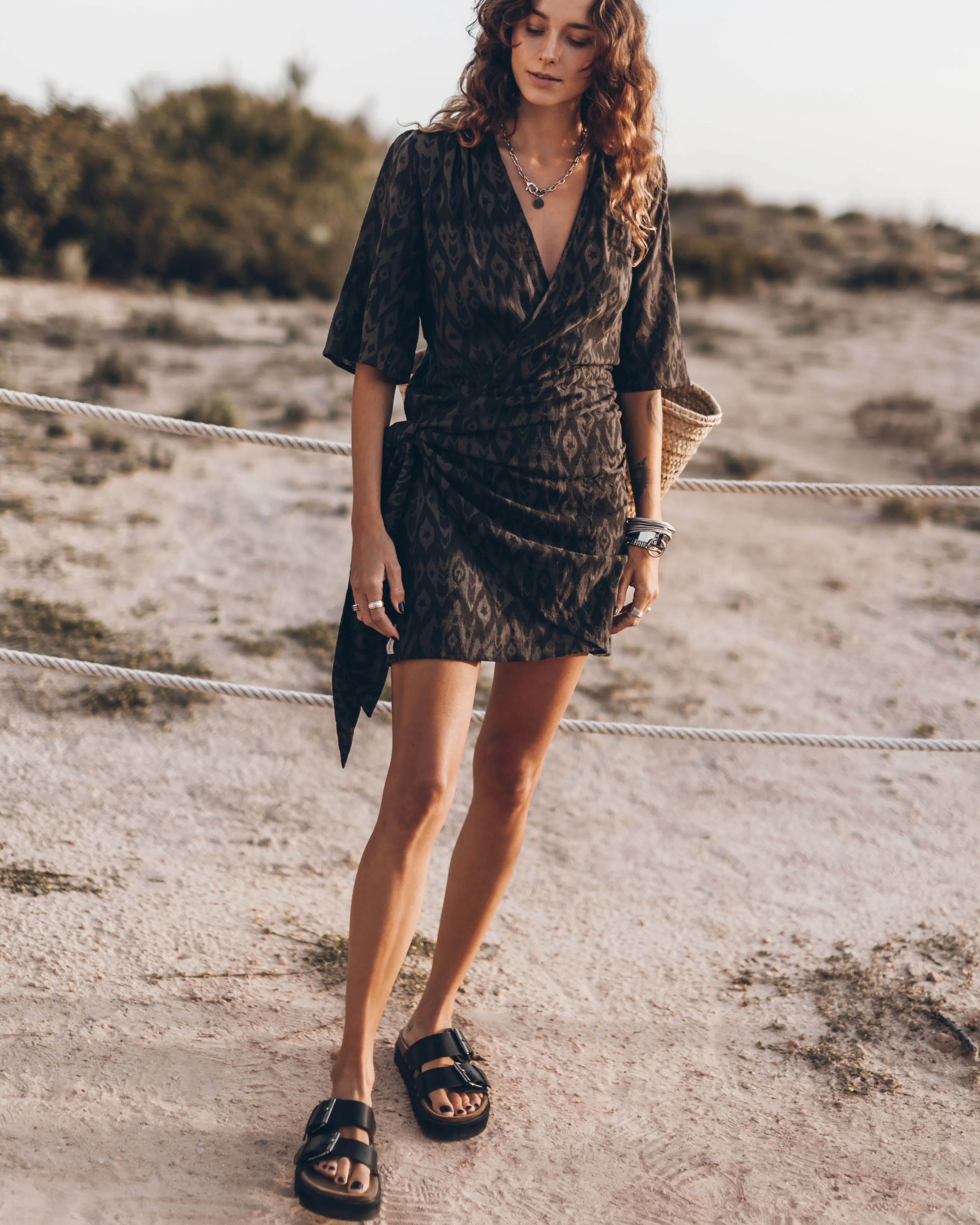 The Printed Black Wrap Dress