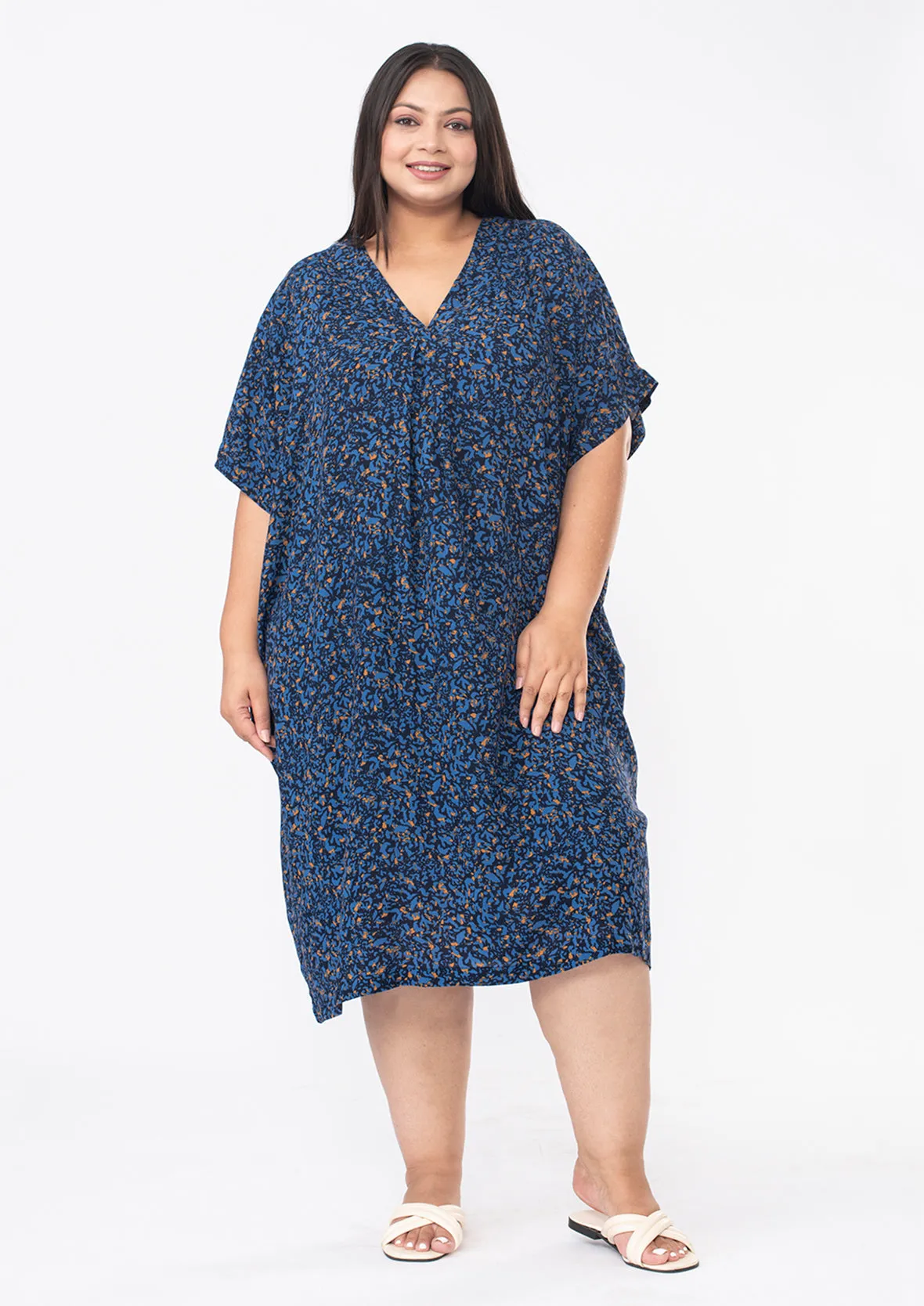 V-Neck Printed Kaftan Dress