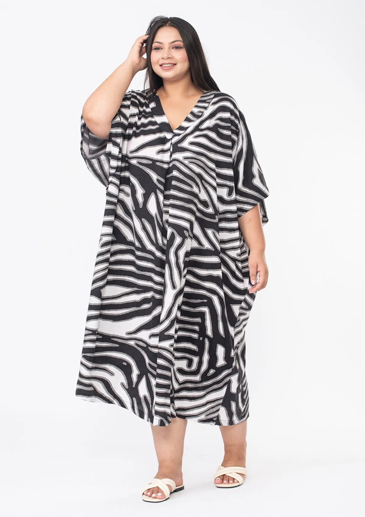 V-Neck Printed Kaftan Dress