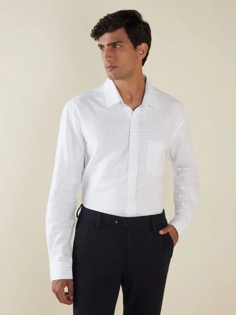 WES Formals  White Checkered Slim-Fit Shirt