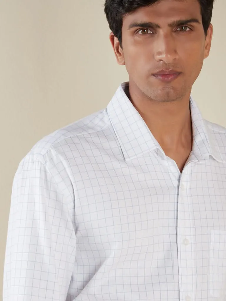 WES Formals  White Checkered Slim-Fit Shirt