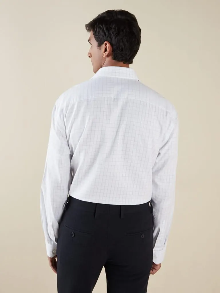 WES Formals  White Checkered Slim-Fit Shirt