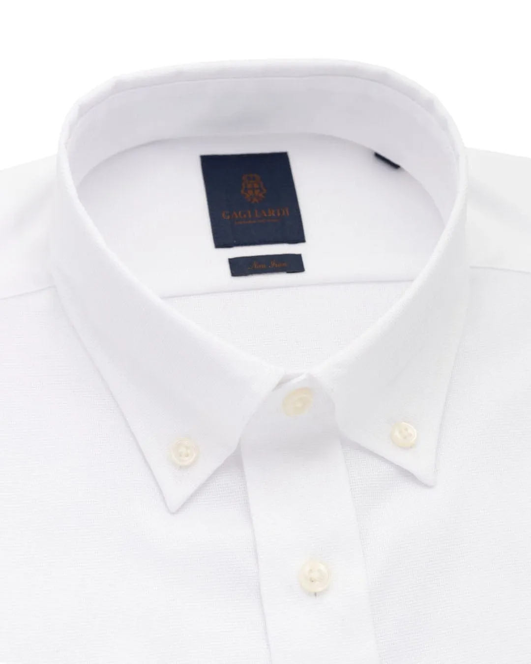 White Basketweave And Button-down Non-iron Shirt