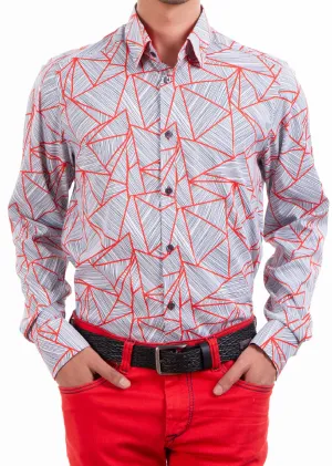 White Red Geometric Silky Shirt