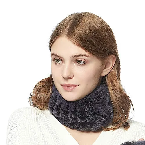 Women Winter Knitted Rex Rabbit Neck Warmer Infinity loop Scarf Scarves For Women Ladies