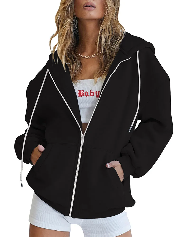 Womens Long Sleeve Hoodies Zip Up Hooded Sweatshirt Track Jacket