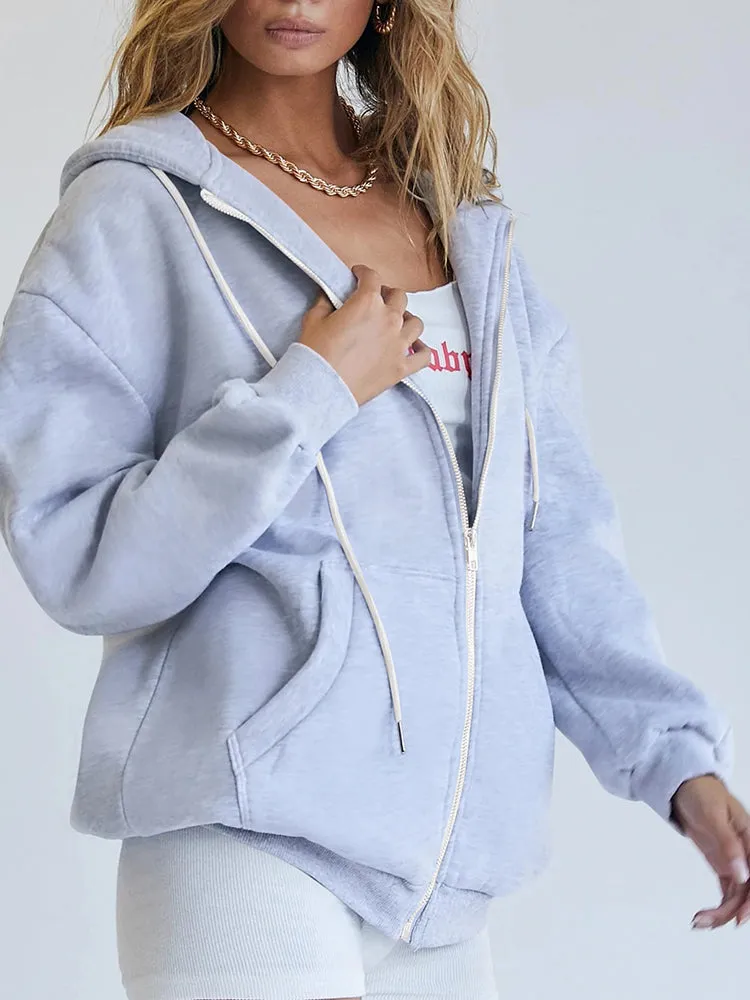 Womens Long Sleeve Hoodies Zip Up Hooded Sweatshirt Track Jacket