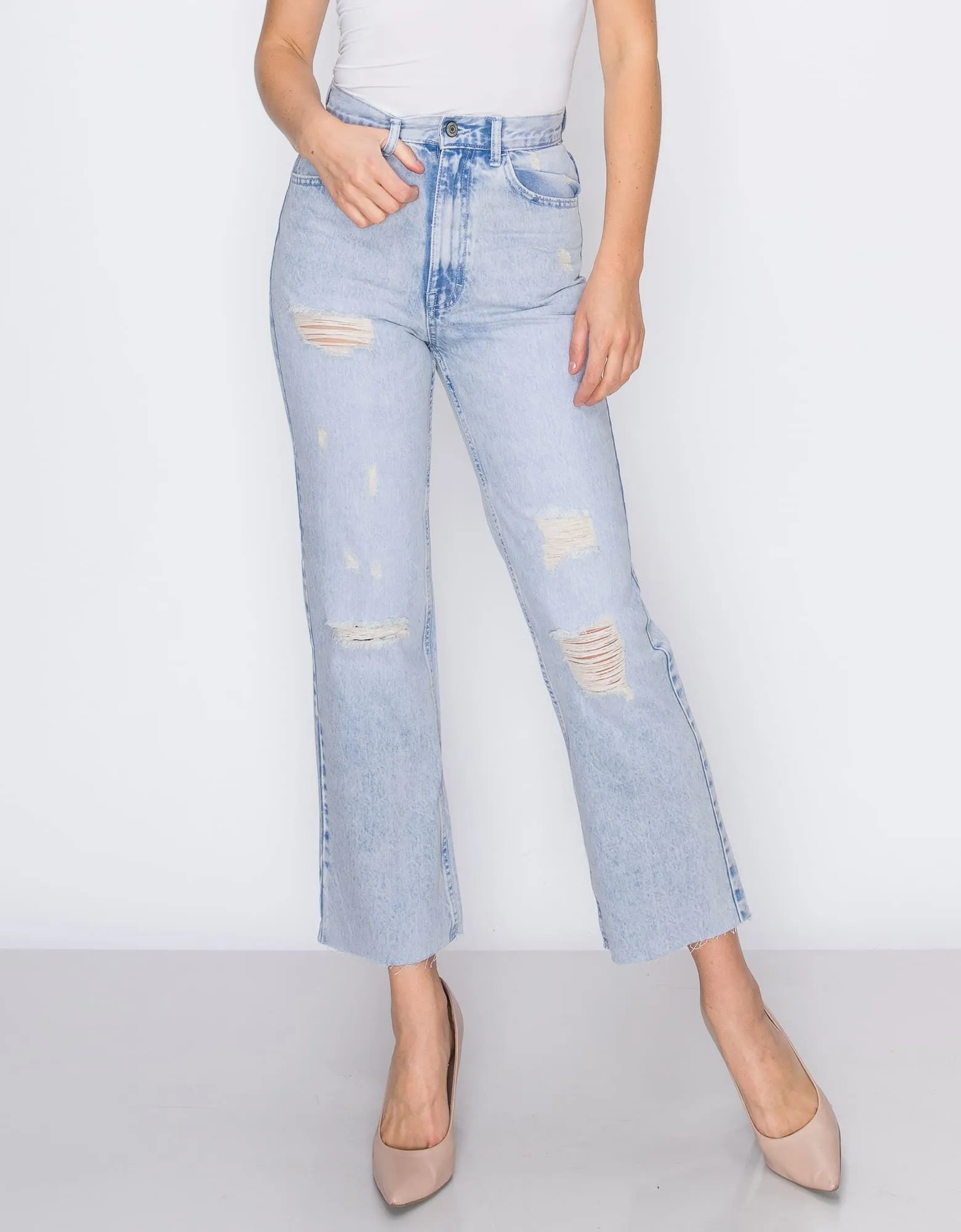 WOMEN'S MARIA MOM STRAIGHT RIPPED JEANS