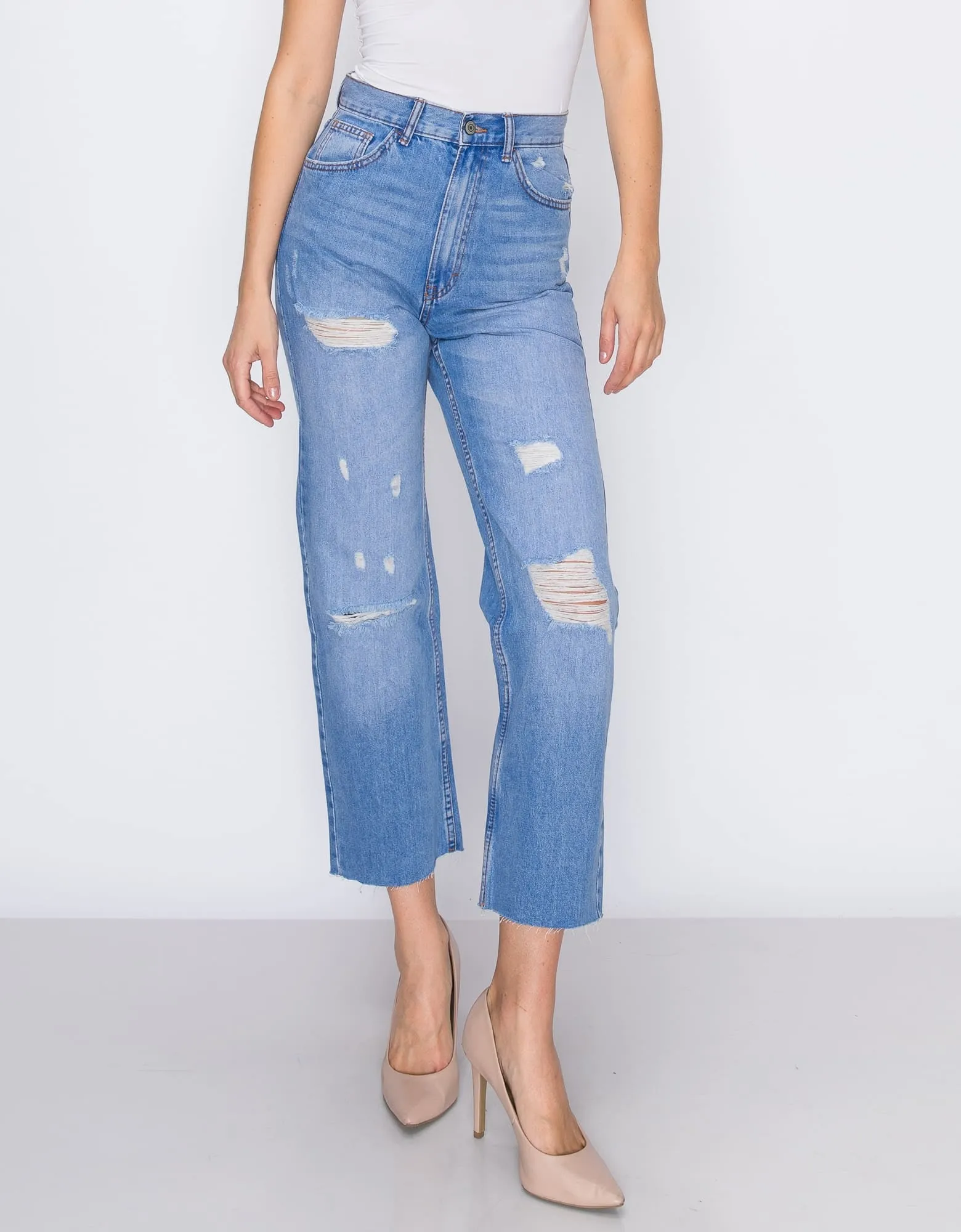 WOMEN'S MARIA MOM STRAIGHT RIPPED JEANS