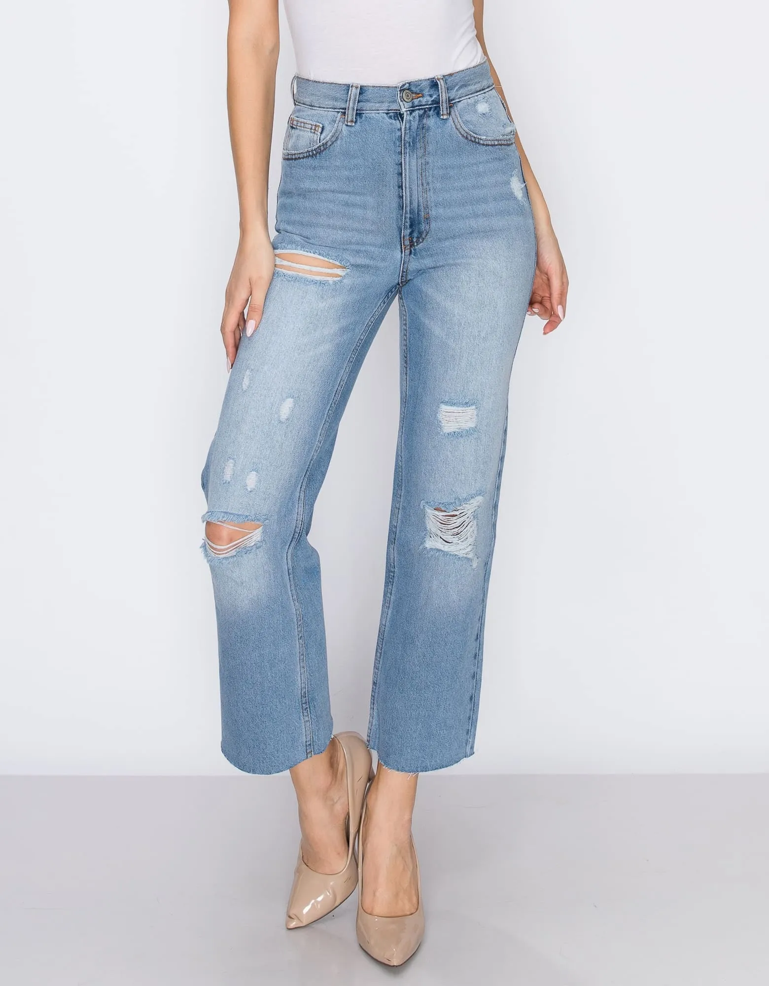 WOMEN'S MARIA MOM STRAIGHT RIPPED JEANS