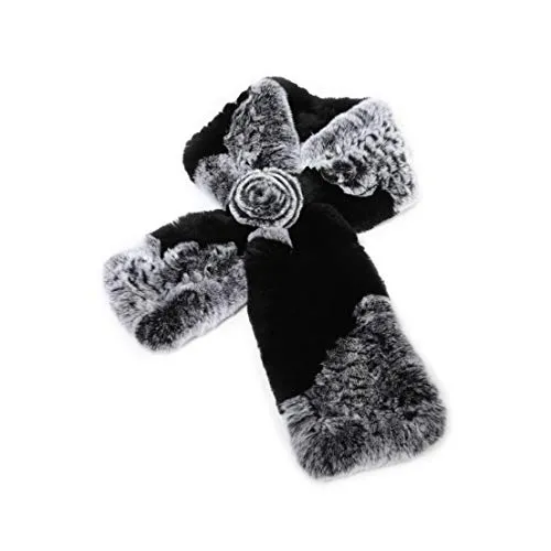 Women's Rex Rabbit Fur Scarf Ladies Flowers Crochet Winter Warm Knitted Fashion Scarf Scarves for Women