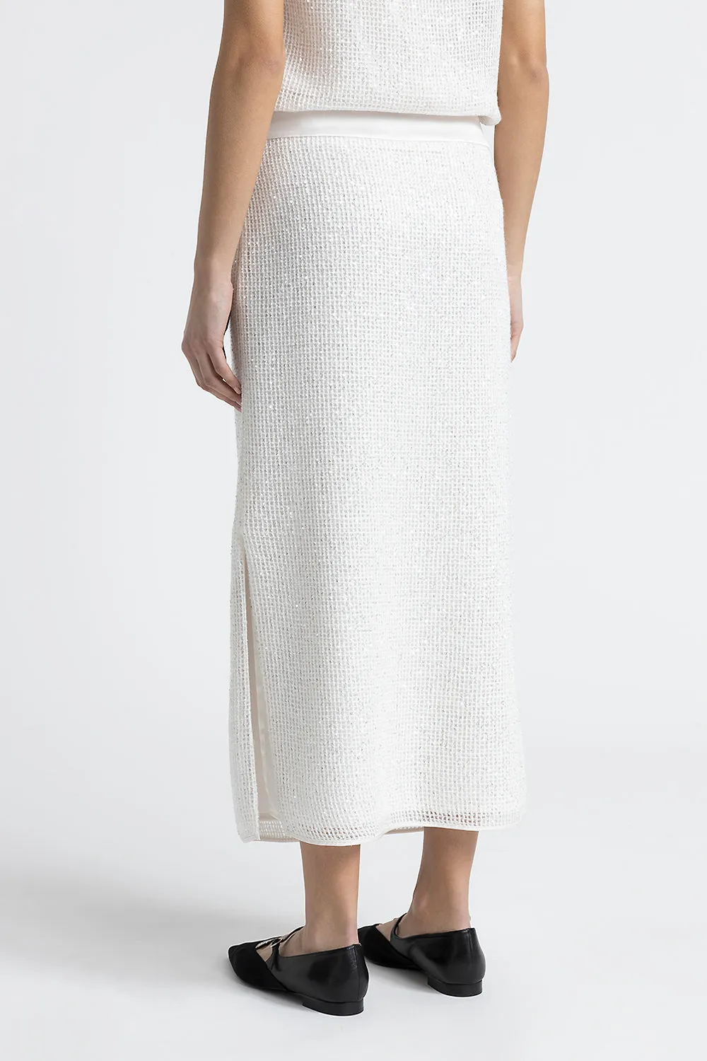 Wool, mohair and silk mesh long skirt