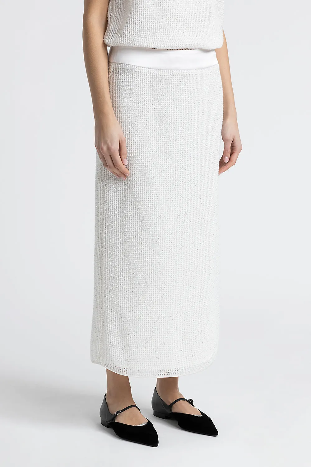 Wool, mohair and silk mesh long skirt