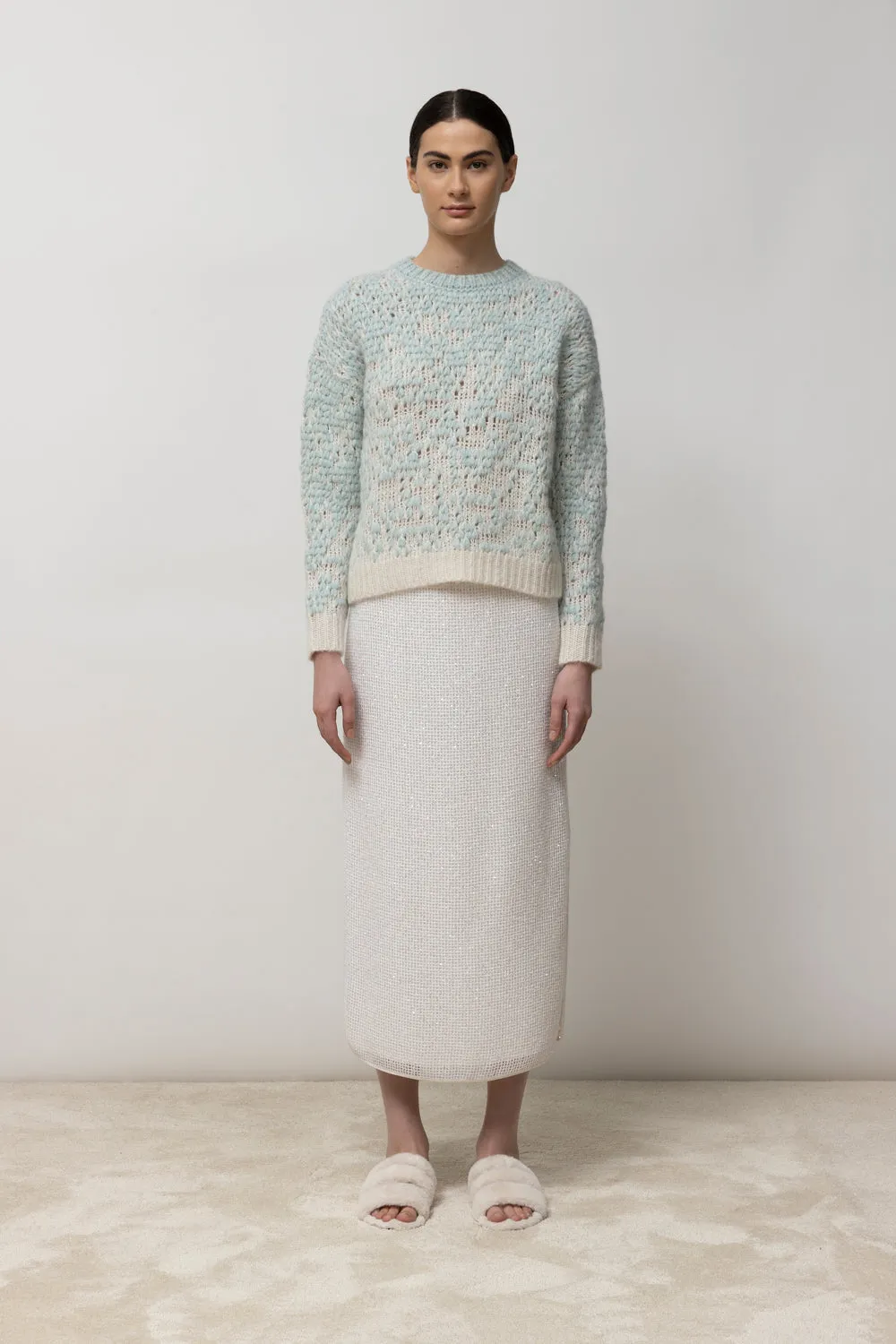 Wool, mohair and silk mesh long skirt