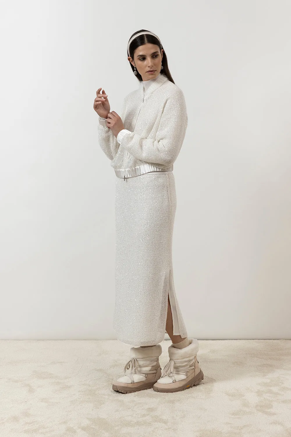 Wool, mohair and silk mesh long skirt