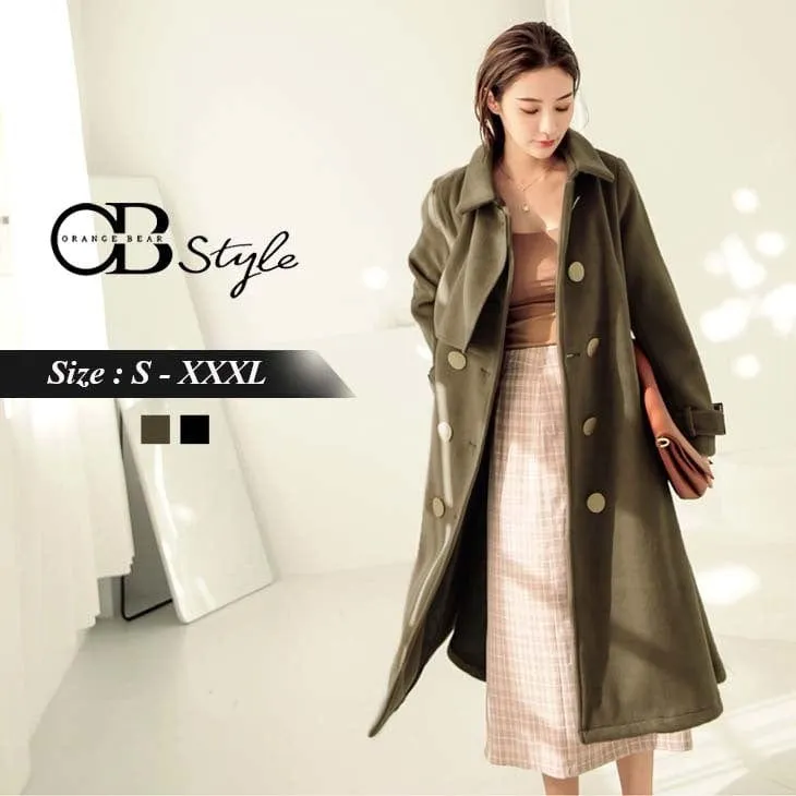 WOOLEN LONGLINE BUTTON TUNIC TRENCH COAT WITH BELT