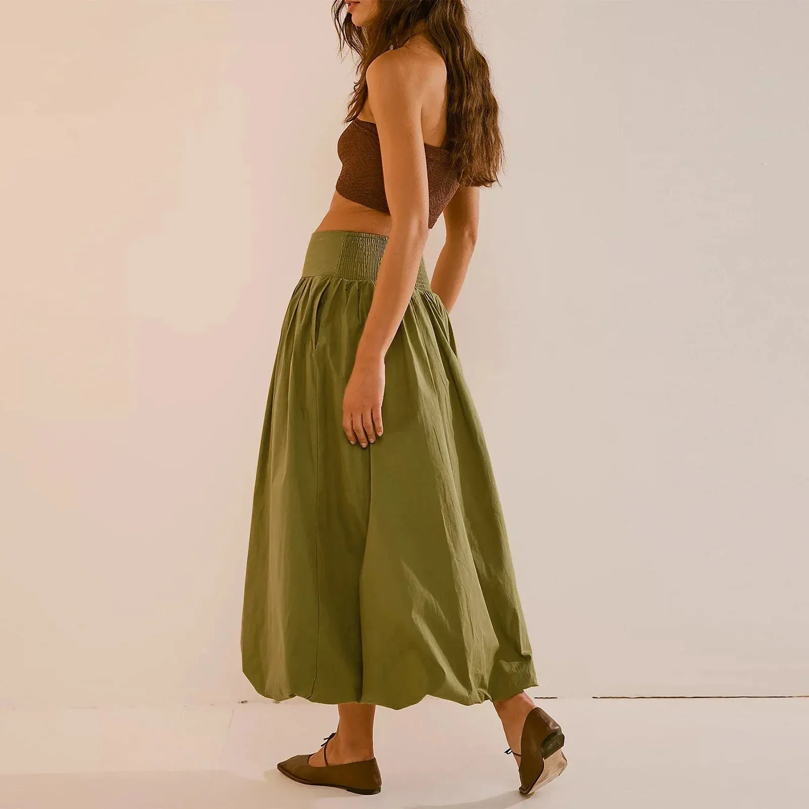 Y2K Bubble Maxi Solid Color Ruffle Pleated Skirt