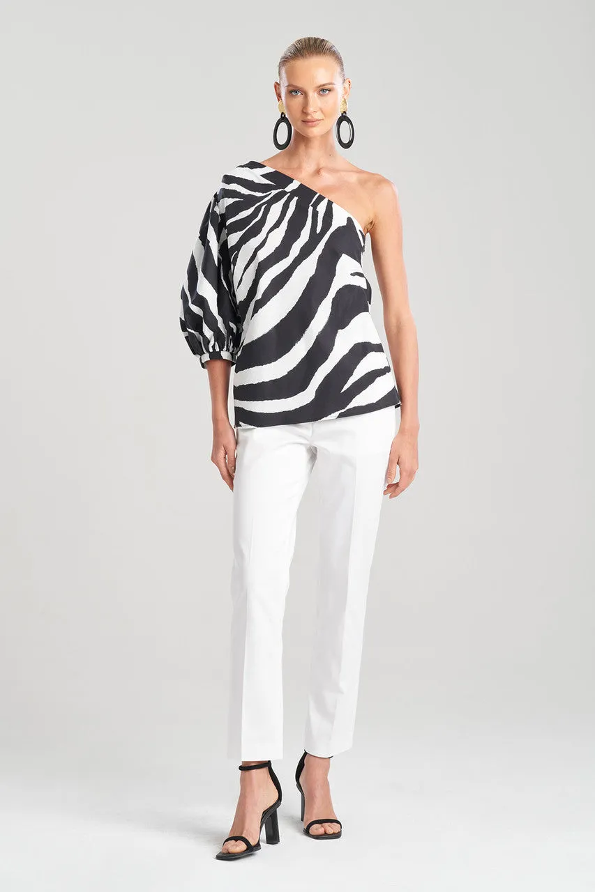 Zebra Cotton Poplin Balloon One Shoulder Top