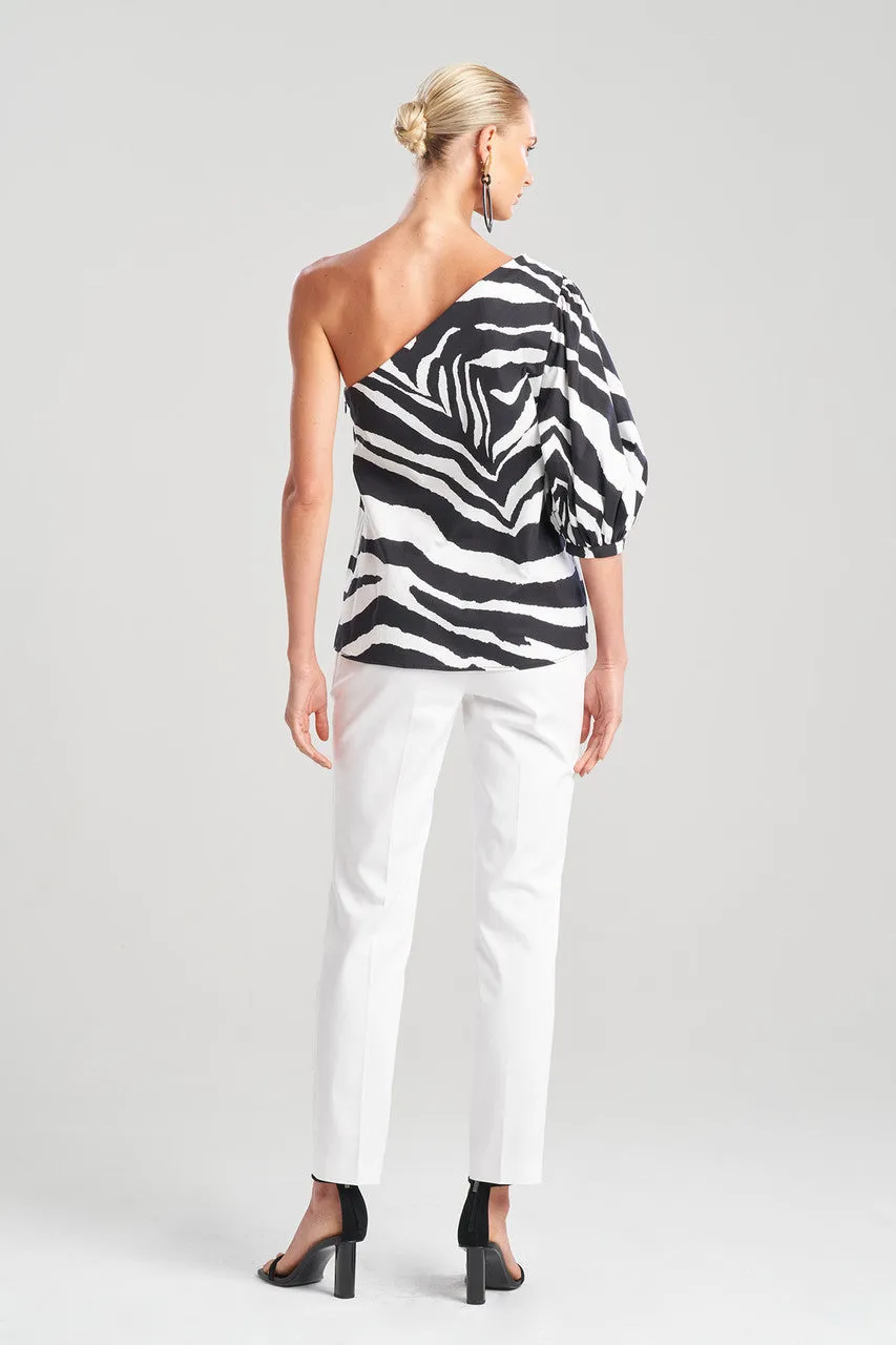 Zebra Cotton Poplin Balloon One Shoulder Top